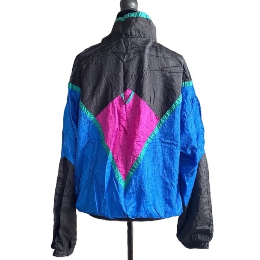 Vintage Colorblock Windbreaker Geometric Jacket Blue Black Magenta Large 80s 90s - Picture 3 of 8